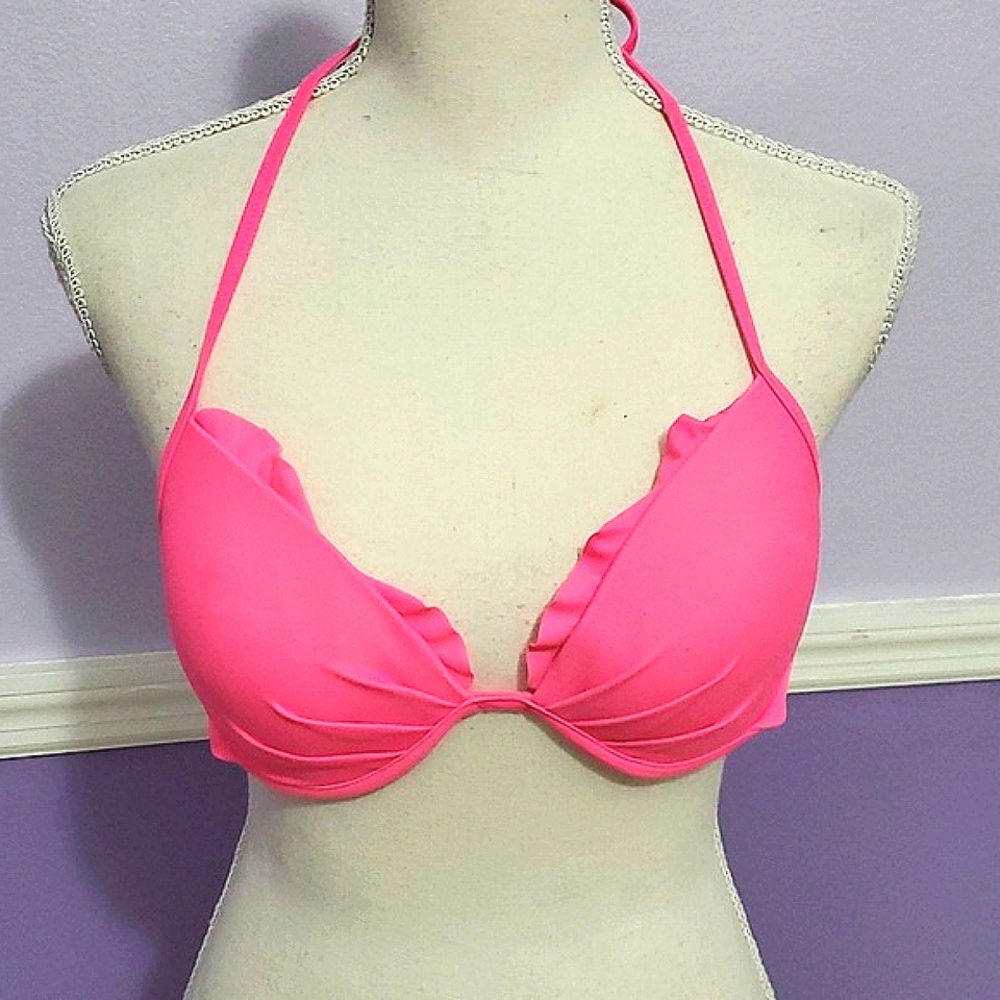 Victoria's Secret Hot Pink Scalloped Edge String Bikini Top 34C
